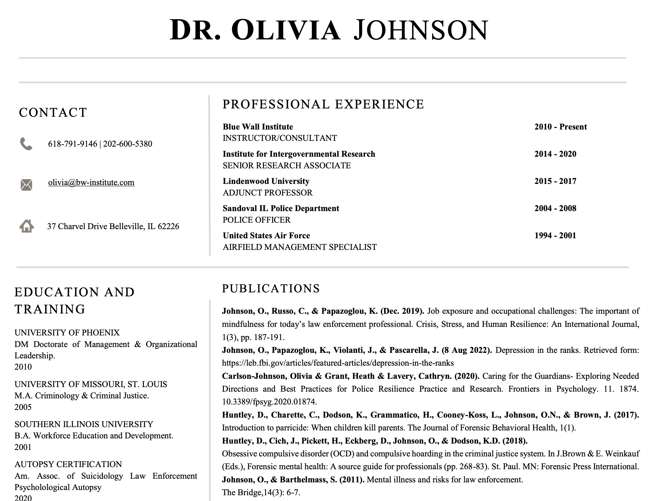 Olivia Johnson CV